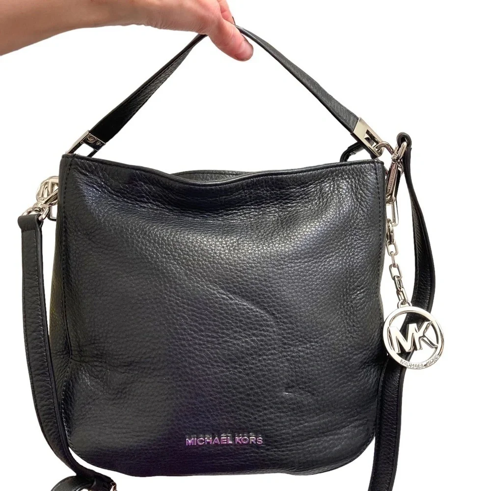 Michael kors soft black pebbled leather two way top handle crossbody bag